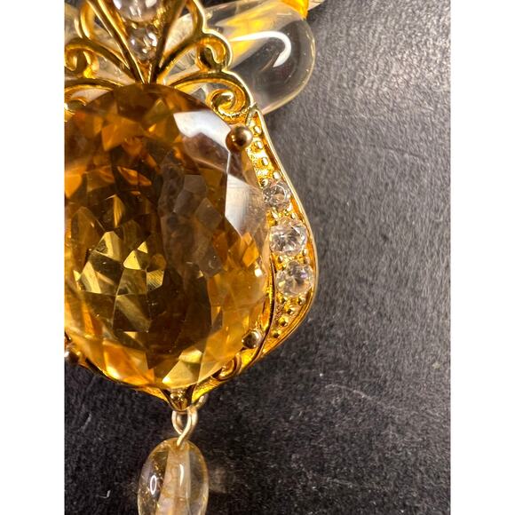 Citrine Enhancer Pendant Gold Over 925 w/ White Topaz & Citrine Drops - Picture 12 of 16